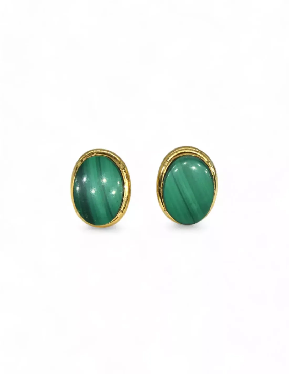 Clearance Pendientes piedra verde oval base calada oro 18k Pendientes De Oro