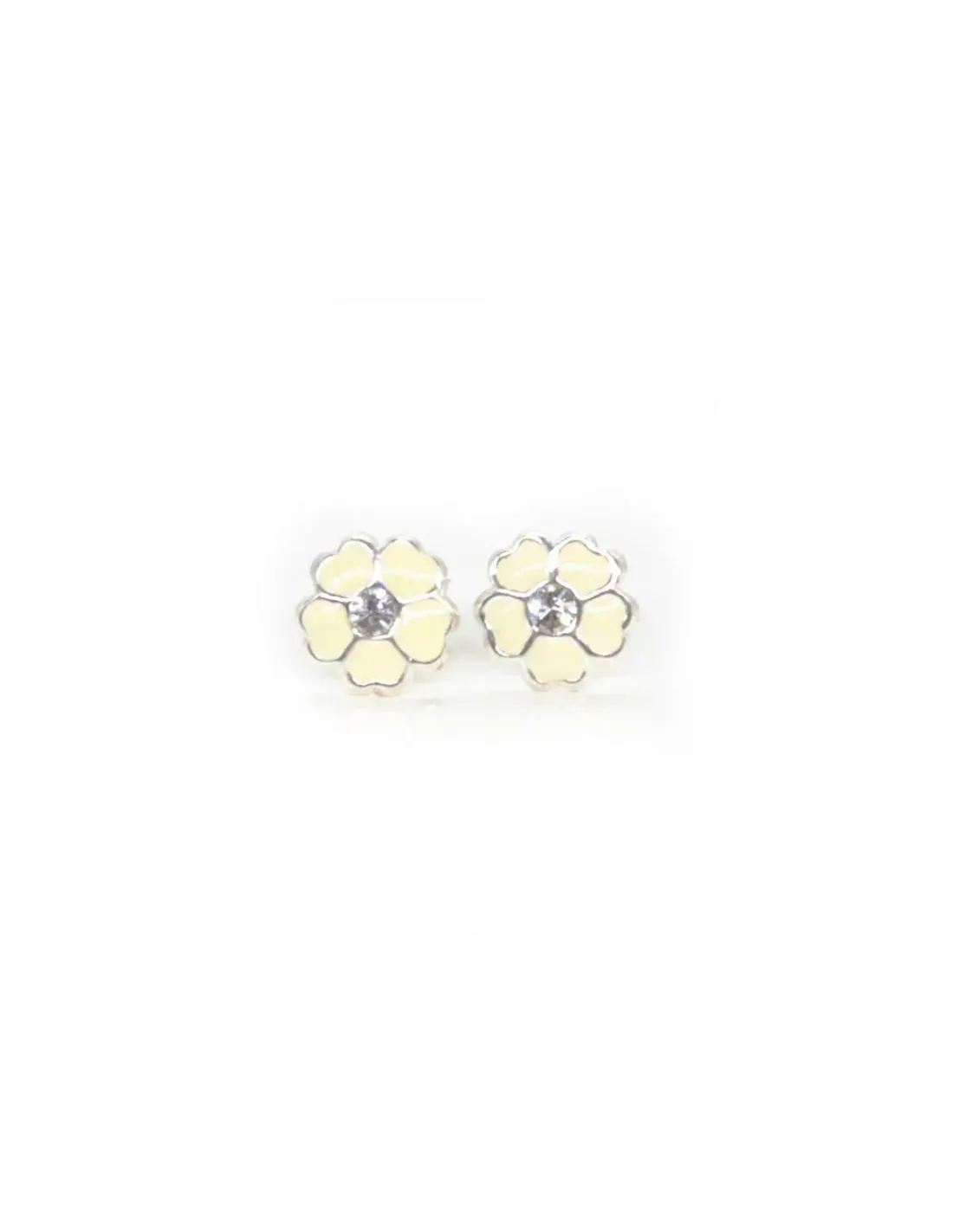 Clearance Pendientes plata flor circonita esmalte blanco Pendientes De Plata