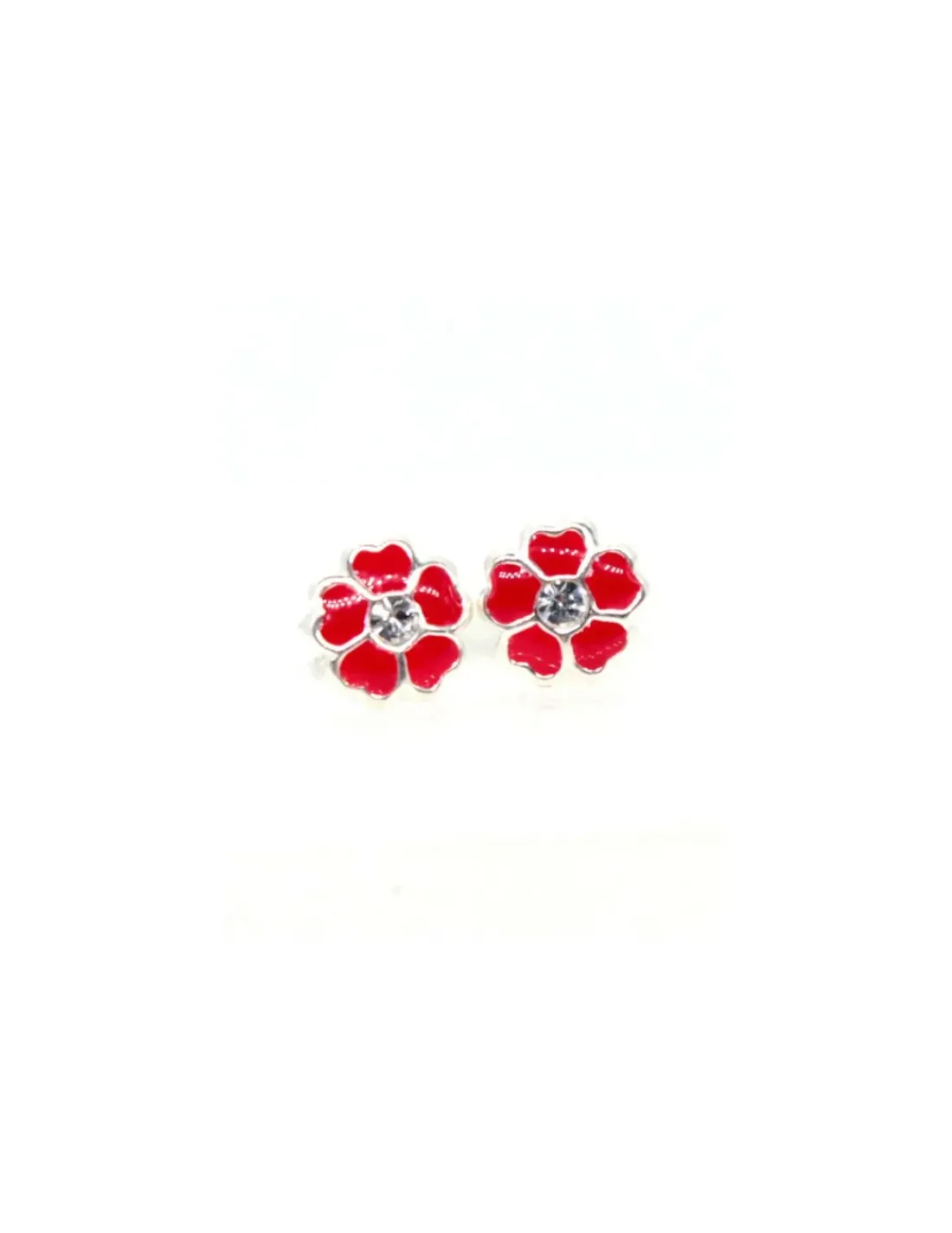 New Pendientes plata flor circonita esmalte rojo Pendientes De Plata