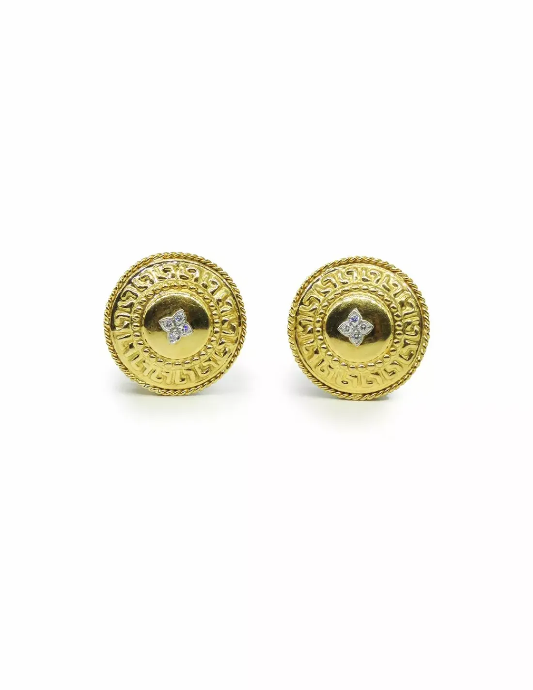 Best Sale Pendientes redondos escudo con cuatro diamantes oro 18k Pendientes Con Brillantes | Pendientes De Oro