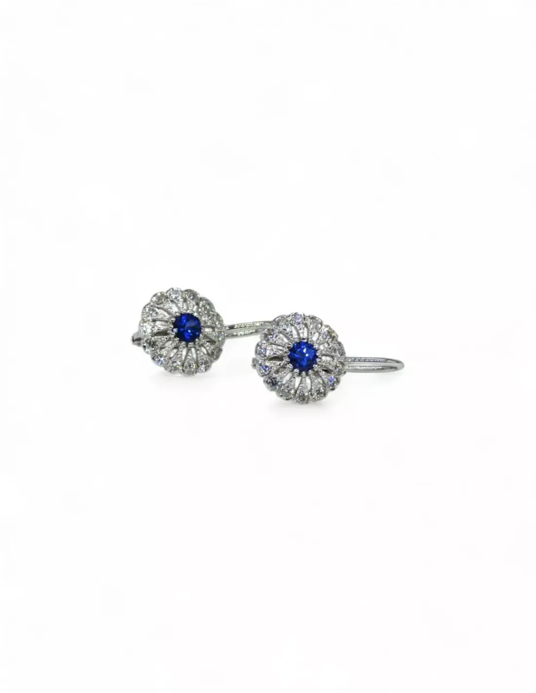 Discount Pendientes tallaje antiguo con circonitas y circonita azul oro blanco 18k Pendientes De Oro