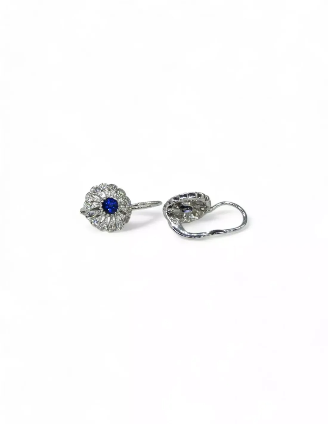 Discount Pendientes tallaje antiguo con circonitas y circonita azul oro blanco 18k Pendientes De Oro
