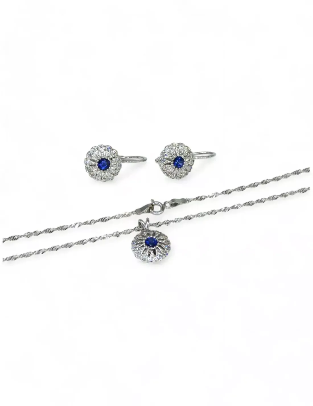 Discount Pendientes tallaje antiguo con circonitas y circonita azul oro blanco 18k Pendientes De Oro