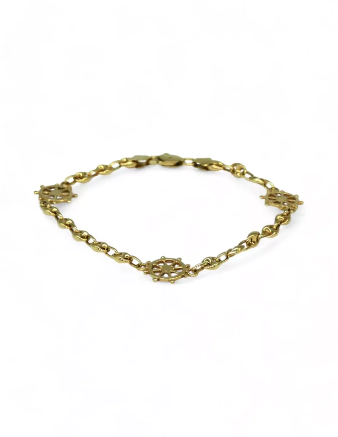 New Pulsera calabrote con tres timones oro 18k - 19cm Pulseras De Plata | Pulseras De Oro