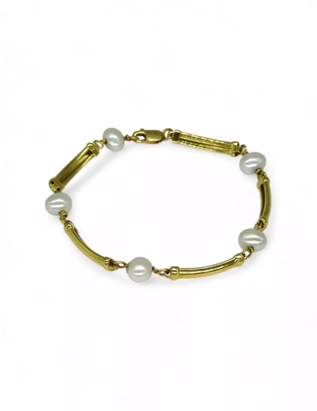 Store Pulsera cinco perlas y barras oro 18k - 18cm Pulseras De Plata | Pulseras De Oro