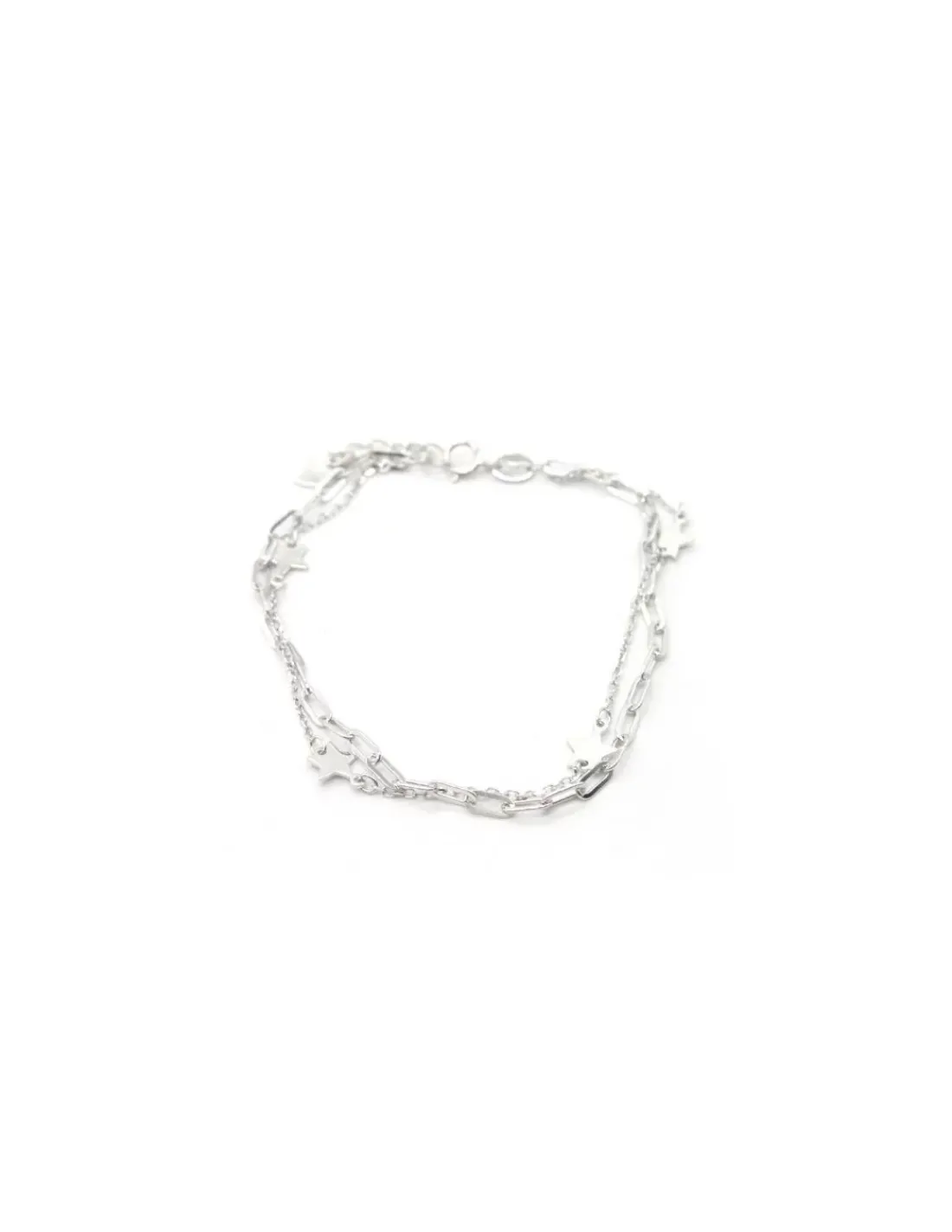 Best Sale Pulsera doble cadena estrellas Plata 925 rodio - 17cm Pulseras De Oro Grabado | Pulseras De Oro