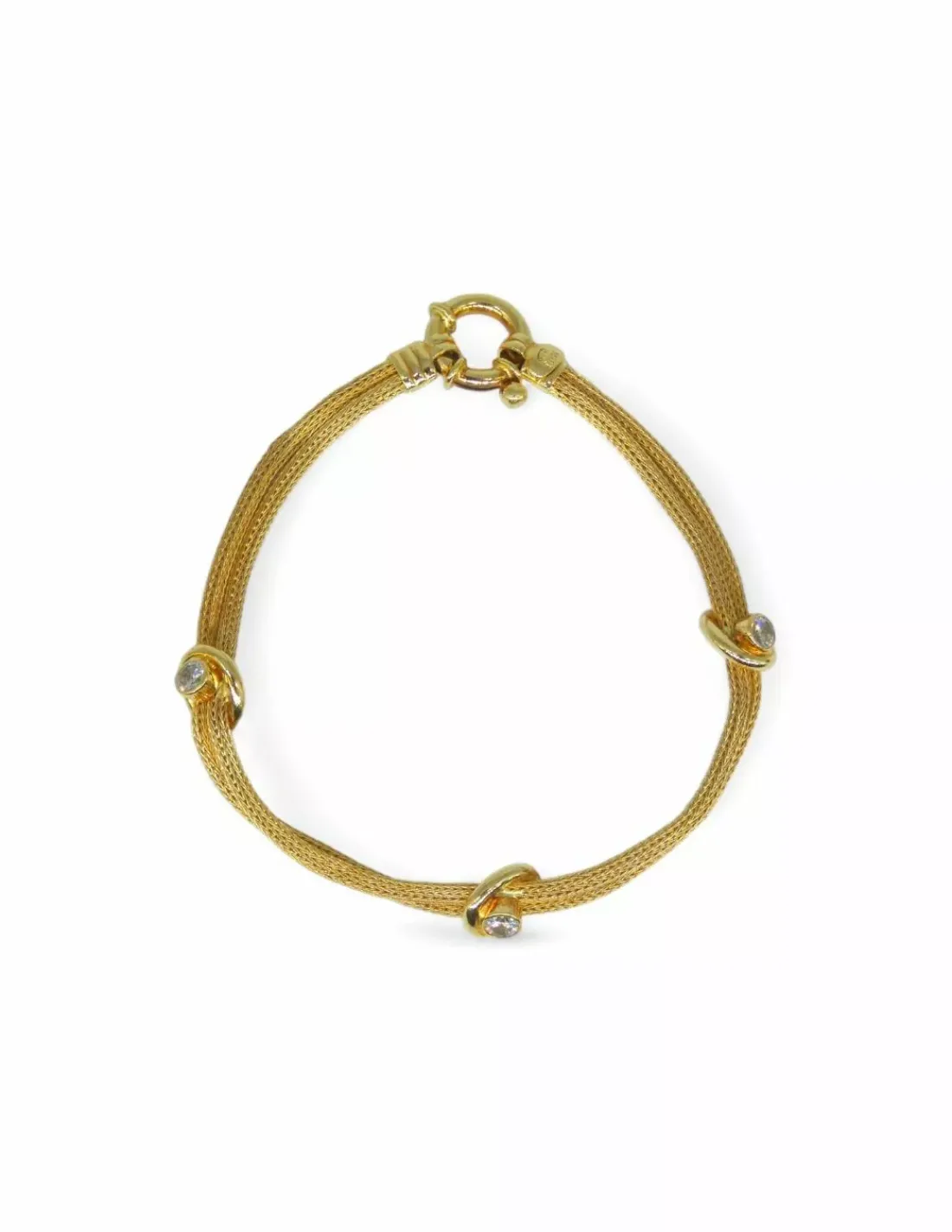 Clearance Pulsera doble cuerda con 3 circonitas oro 18k - 20cm Pulseras De Plata | Pulseras De Oro