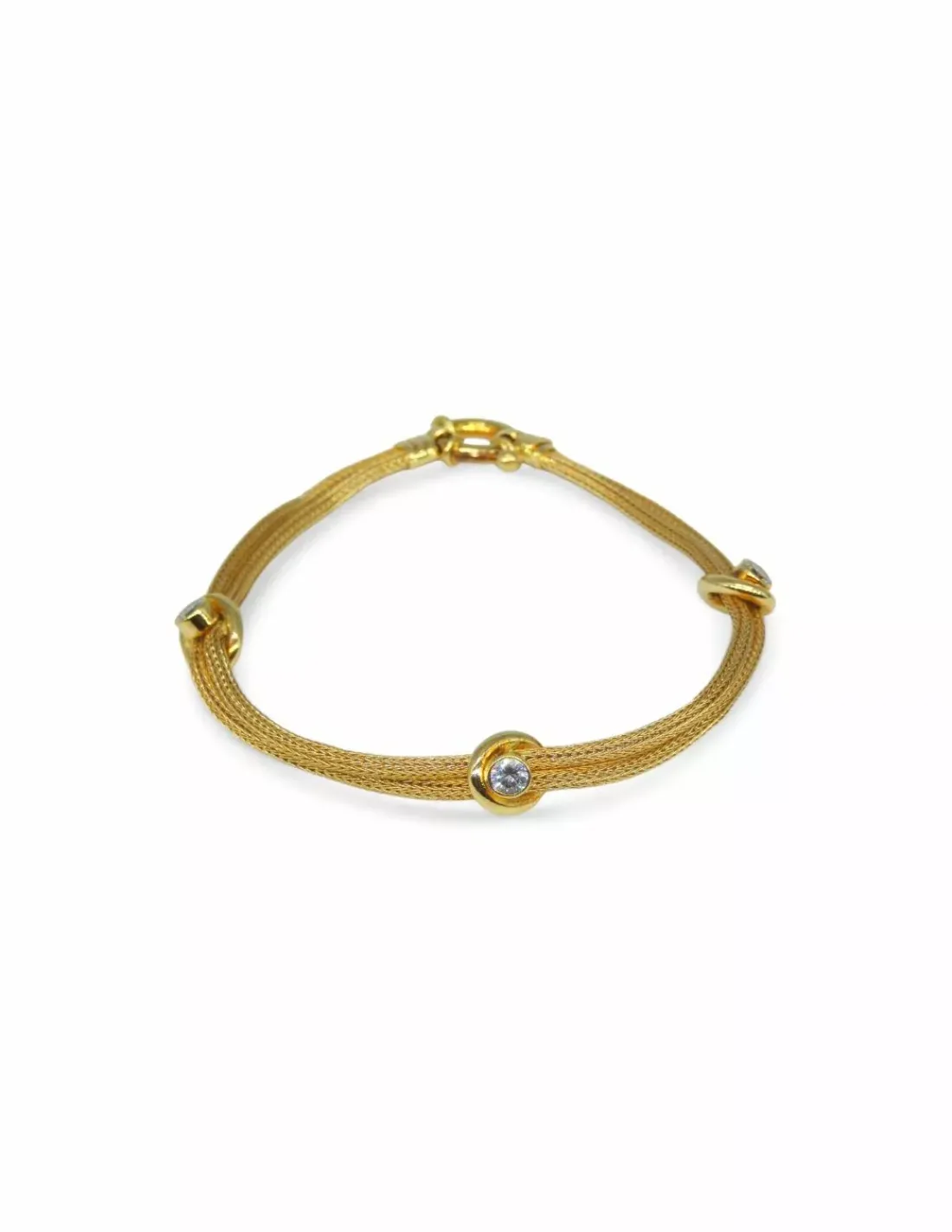 Clearance Pulsera doble cuerda con 3 circonitas oro 18k - 20cm Pulseras De Plata | Pulseras De Oro