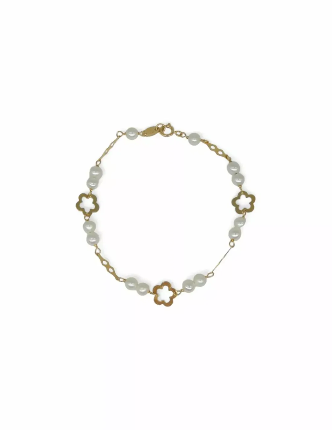 Shop Pulsera perlas y flor oro 18k - 16cm Pulseras De Plata | Pulseras De Oro