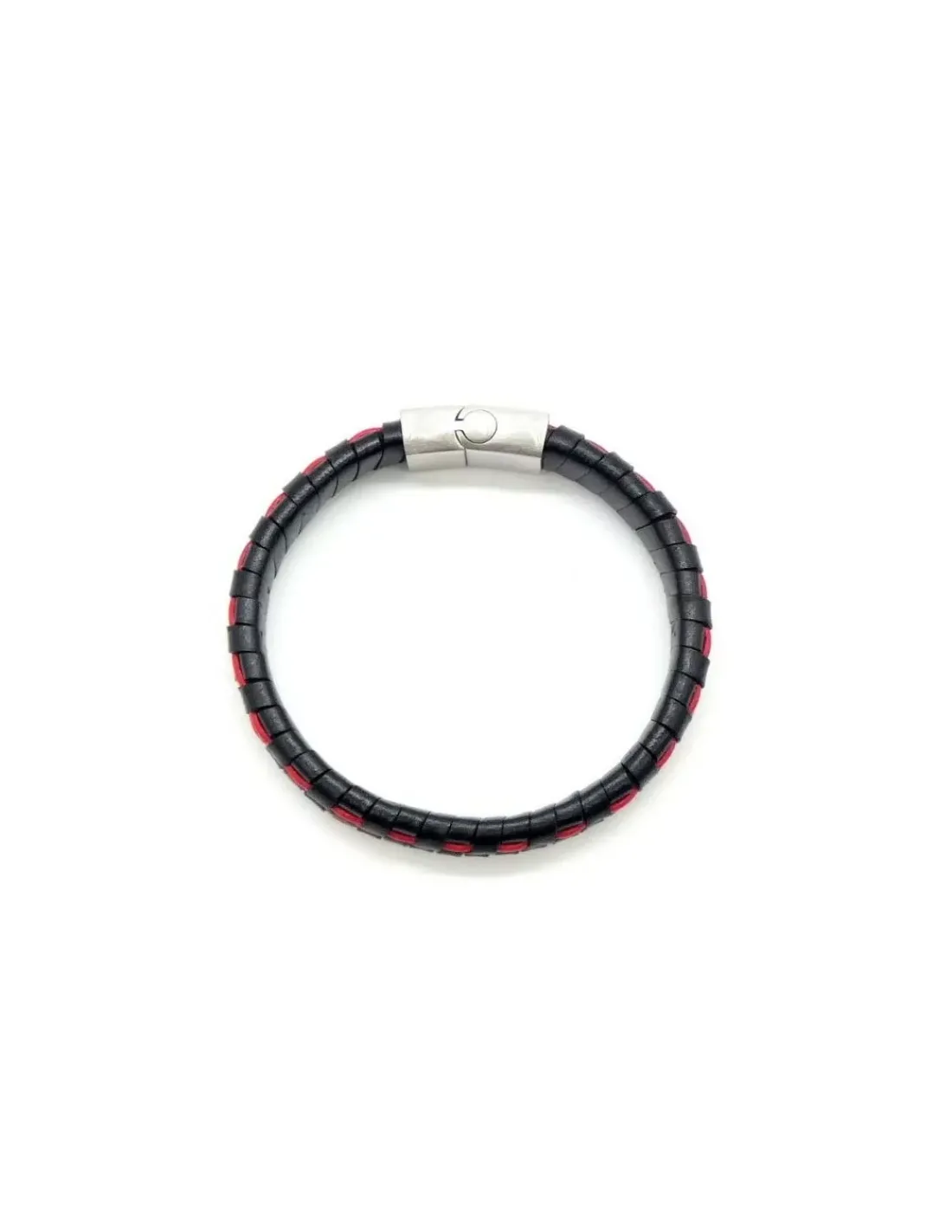 Flash Sale Pulsera trenzada piel negra y roja cierre acero - 21cm Pulseras De Oro