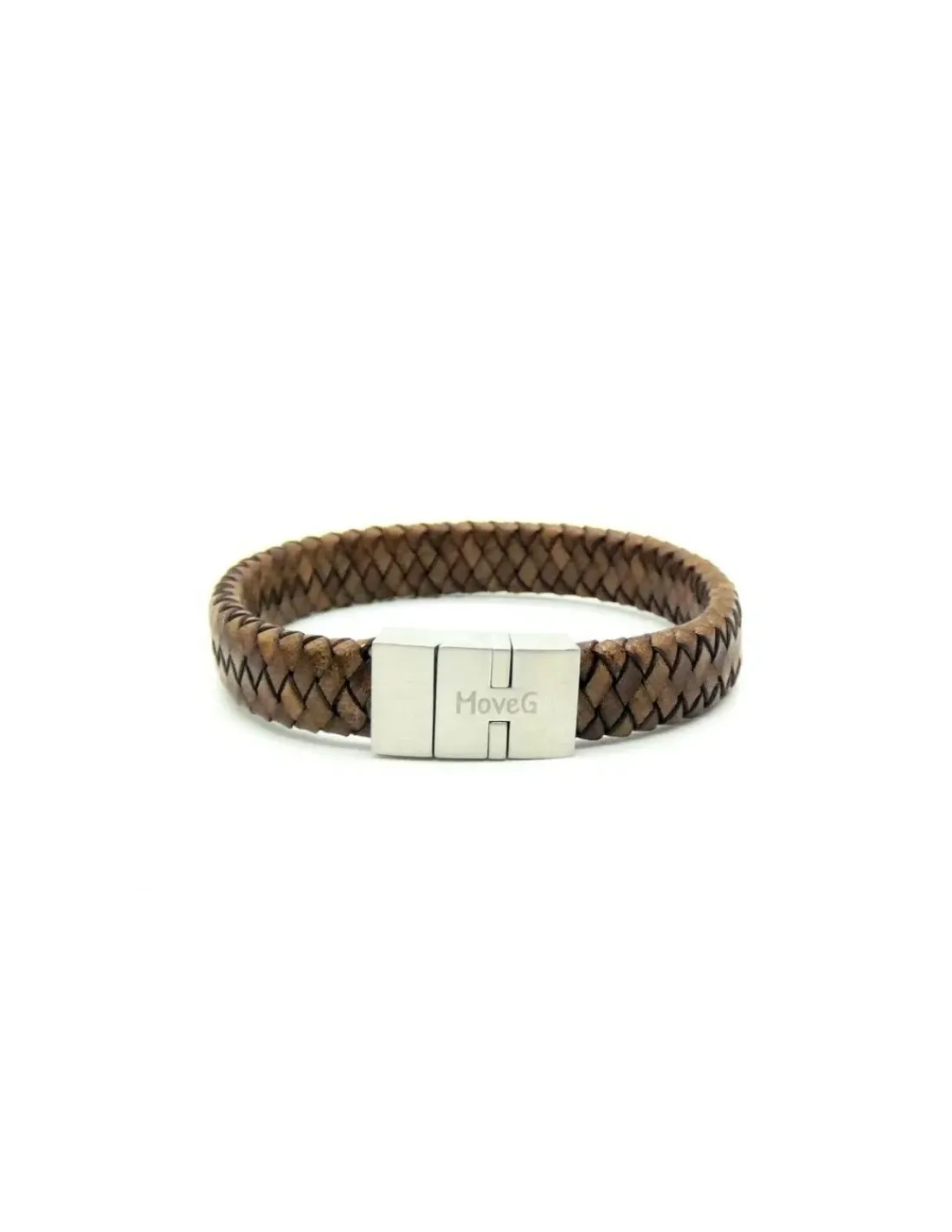 Best Sale Pulsera trenzada plana piel marrón cierre acero - 22cm Pulseras De Oro