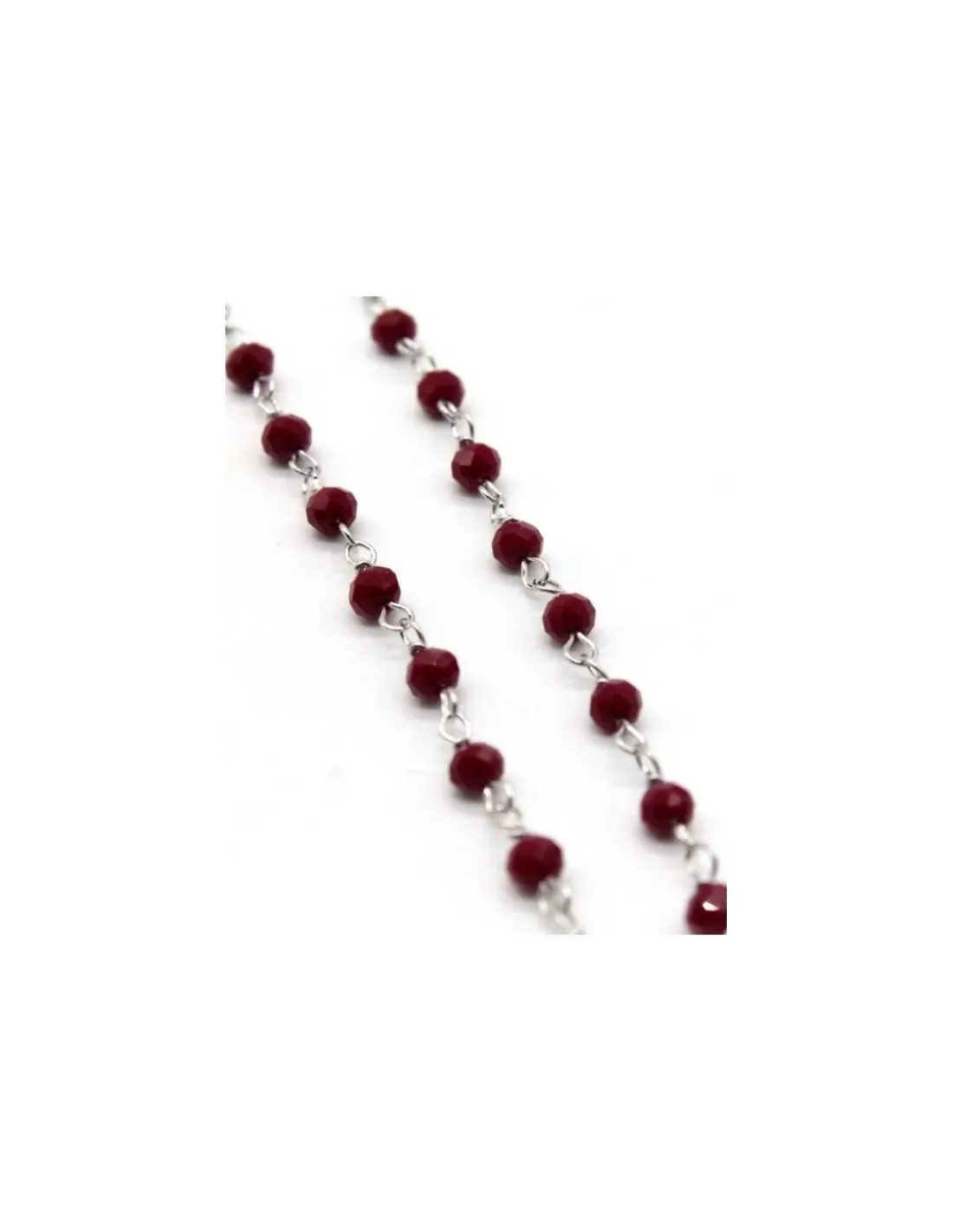 Fashion Rosario plata 925 rodiada cristal facetado rojo Medalla Milagrosa y Cruz - 52cm Gargantillas De Plata