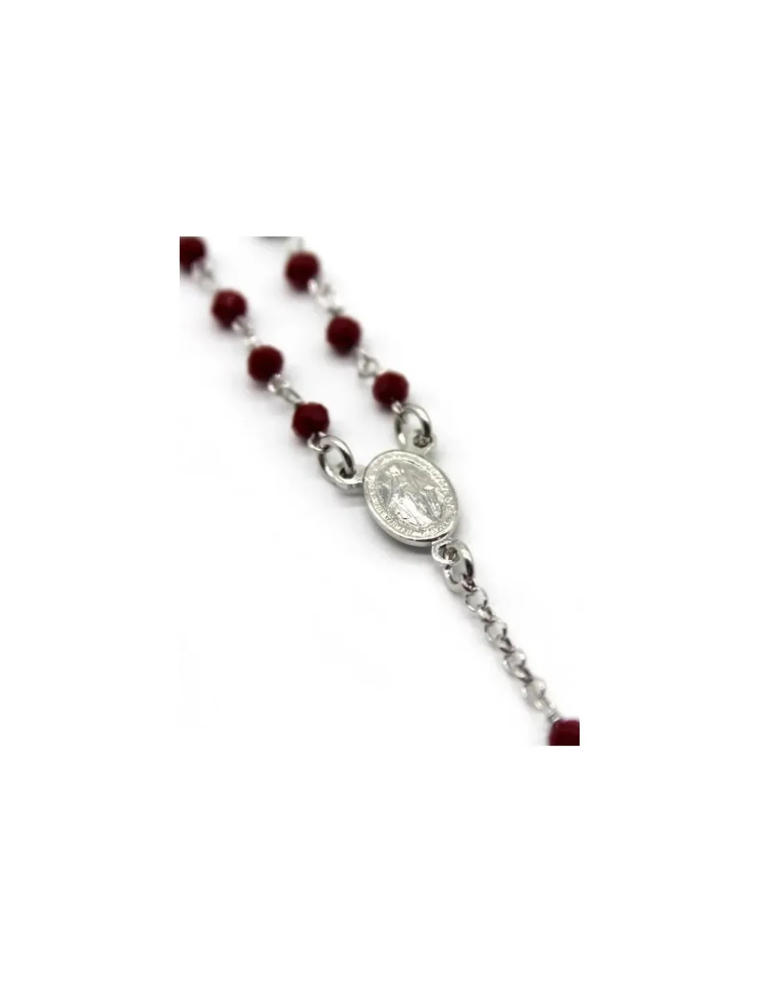 Fashion Rosario plata 925 rodiada cristal facetado rojo Medalla Milagrosa y Cruz - 52cm Gargantillas De Plata