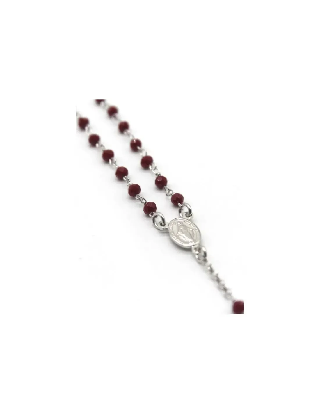 Fashion Rosario plata 925 rodiada cristal facetado rojo Medalla Milagrosa y Cruz - 52cm Gargantillas De Plata